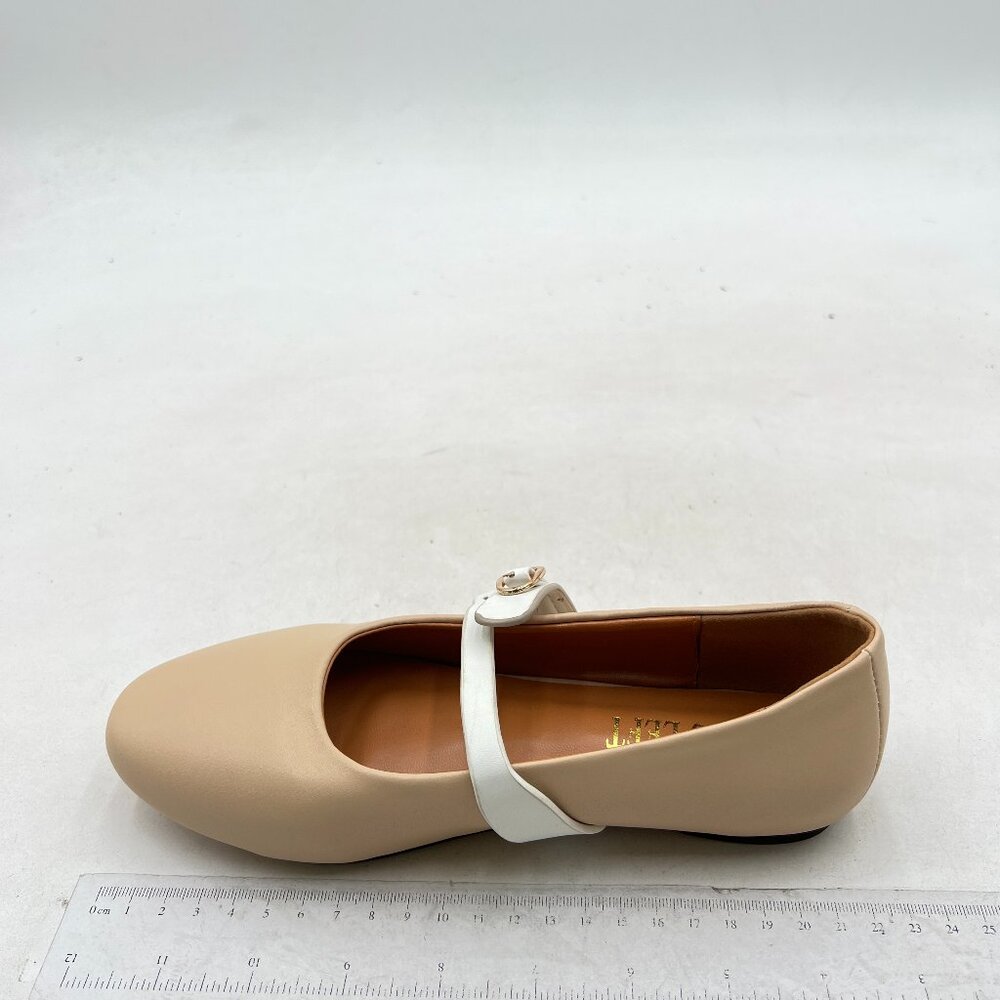 Miss left Nude Adorable Closed Toe Mary Jane Adjustable Strap Buckle Ballet Flat